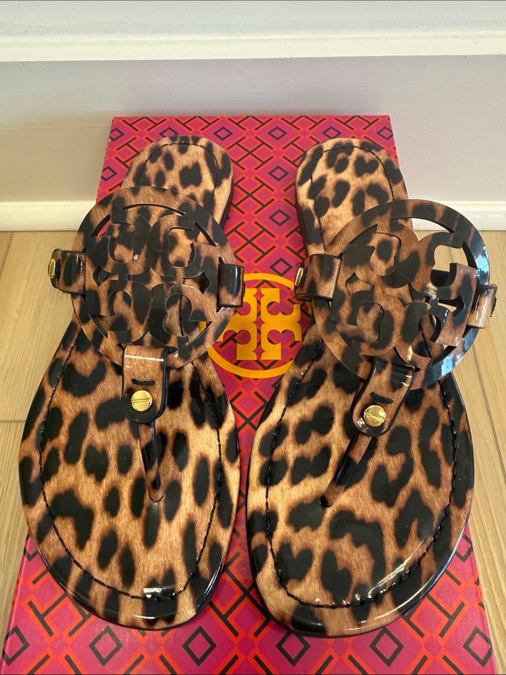 Tory Burch Leopard-Print Patent Miller Sandals - Brown/Black